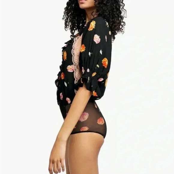 NWT Free People Intametly Poppy Printed Bodysuit Black Combo - Picture 10 of 12